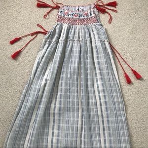 linen dress with orange tassels